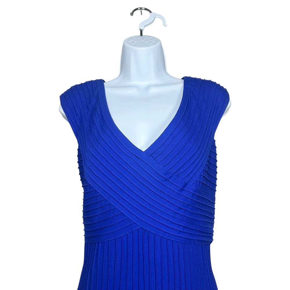 Tadashi Shoji Marna Blue Pintuck Pleated Cocktail Dress Size M NWT Made in USA - Picture 6 of 13